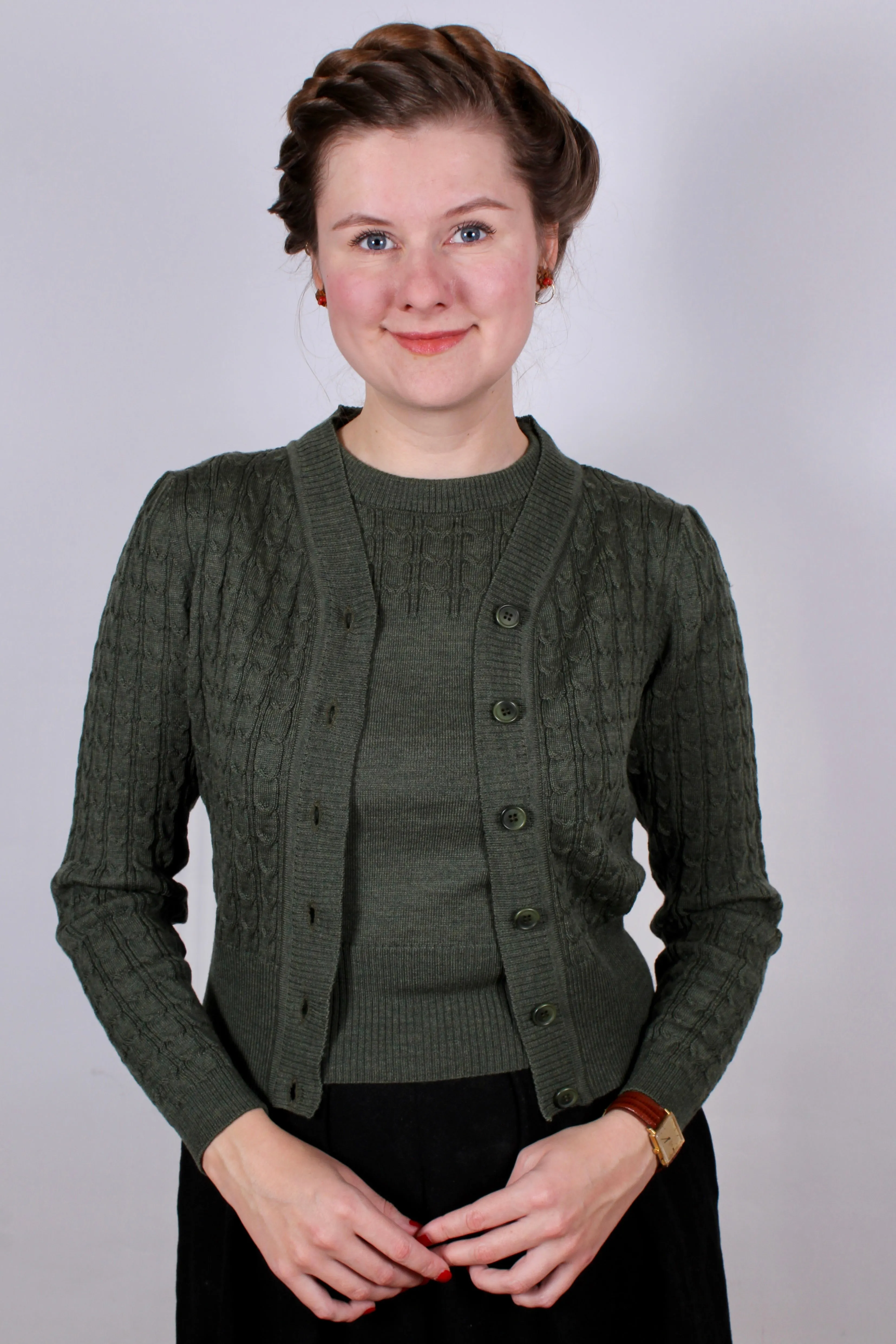 1940s / 1950s style short-sleeved pullover - Green - Sally