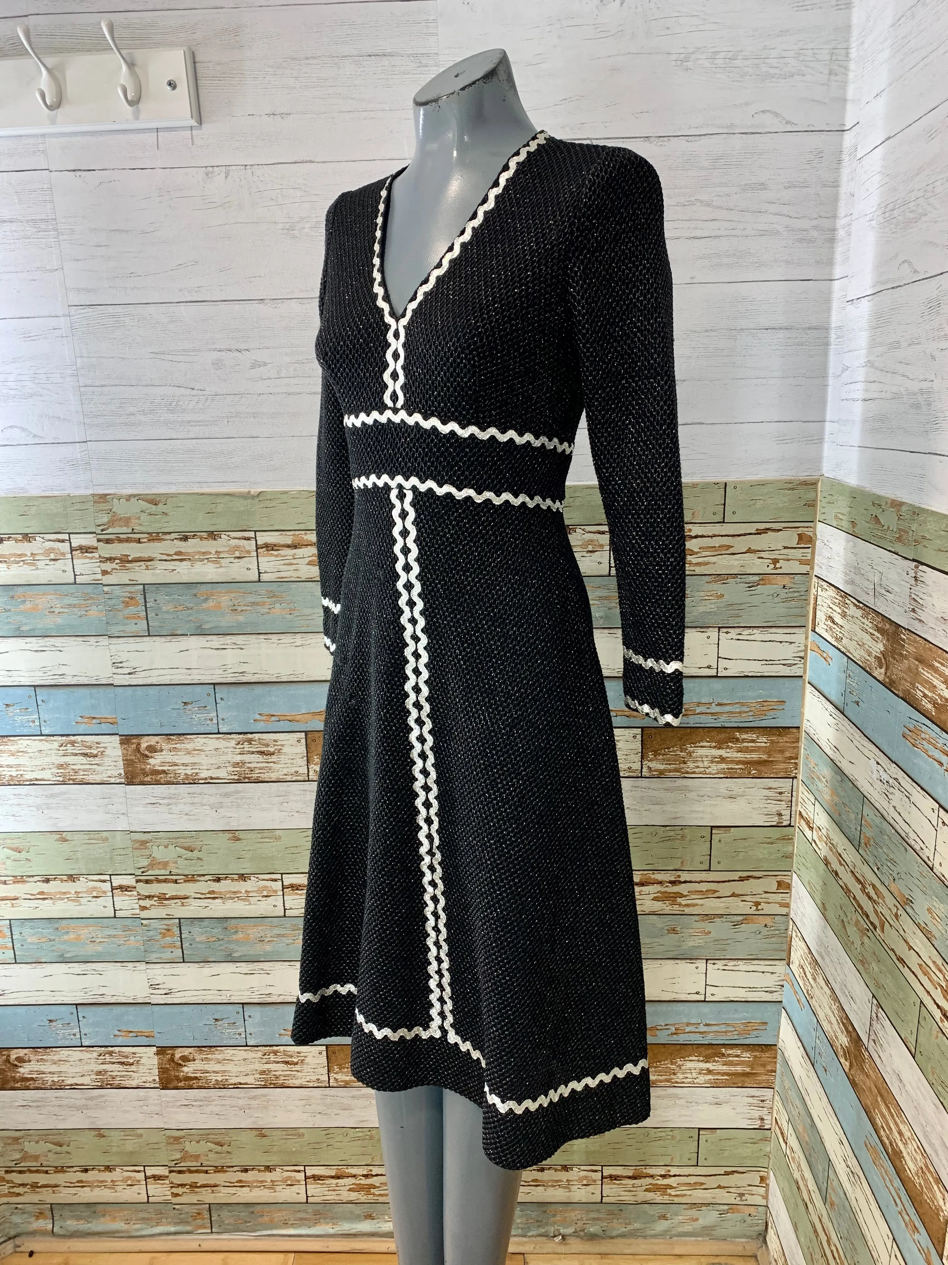 70’s Black and Silver Metallic Fit and Flare Dress