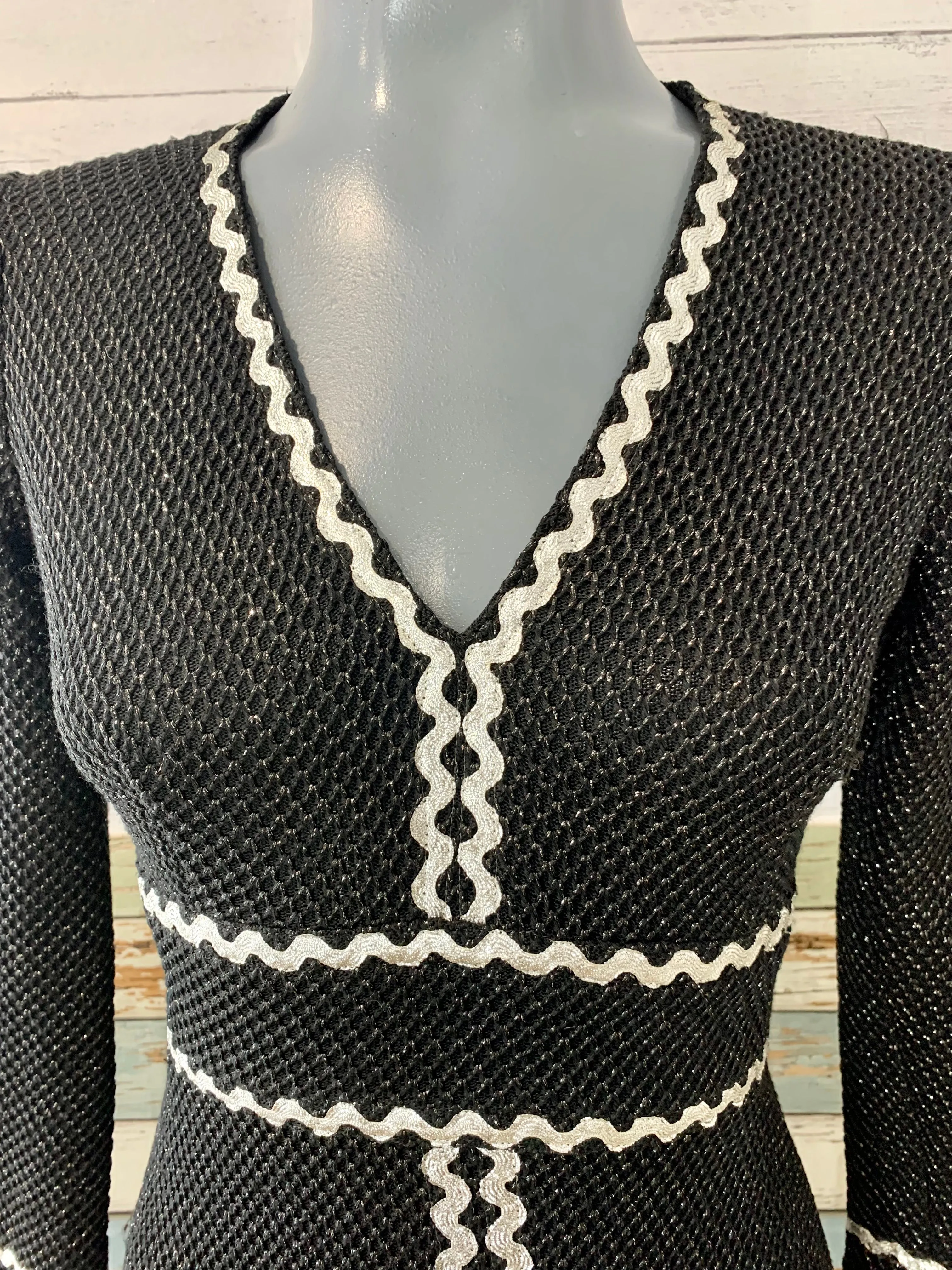 70’s Black and Silver Metallic Fit and Flare Dress
