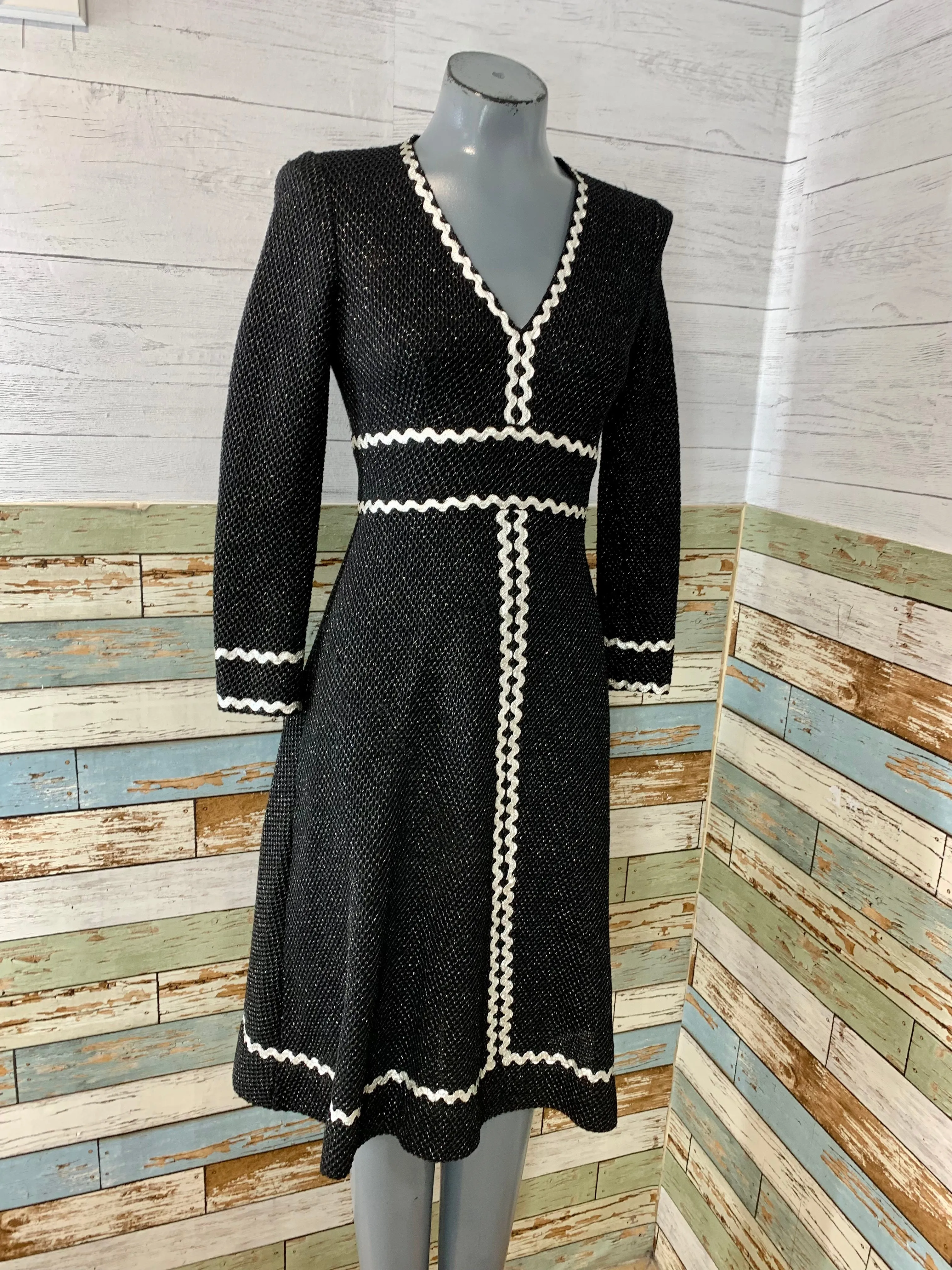 70’s Black and Silver Metallic Fit and Flare Dress