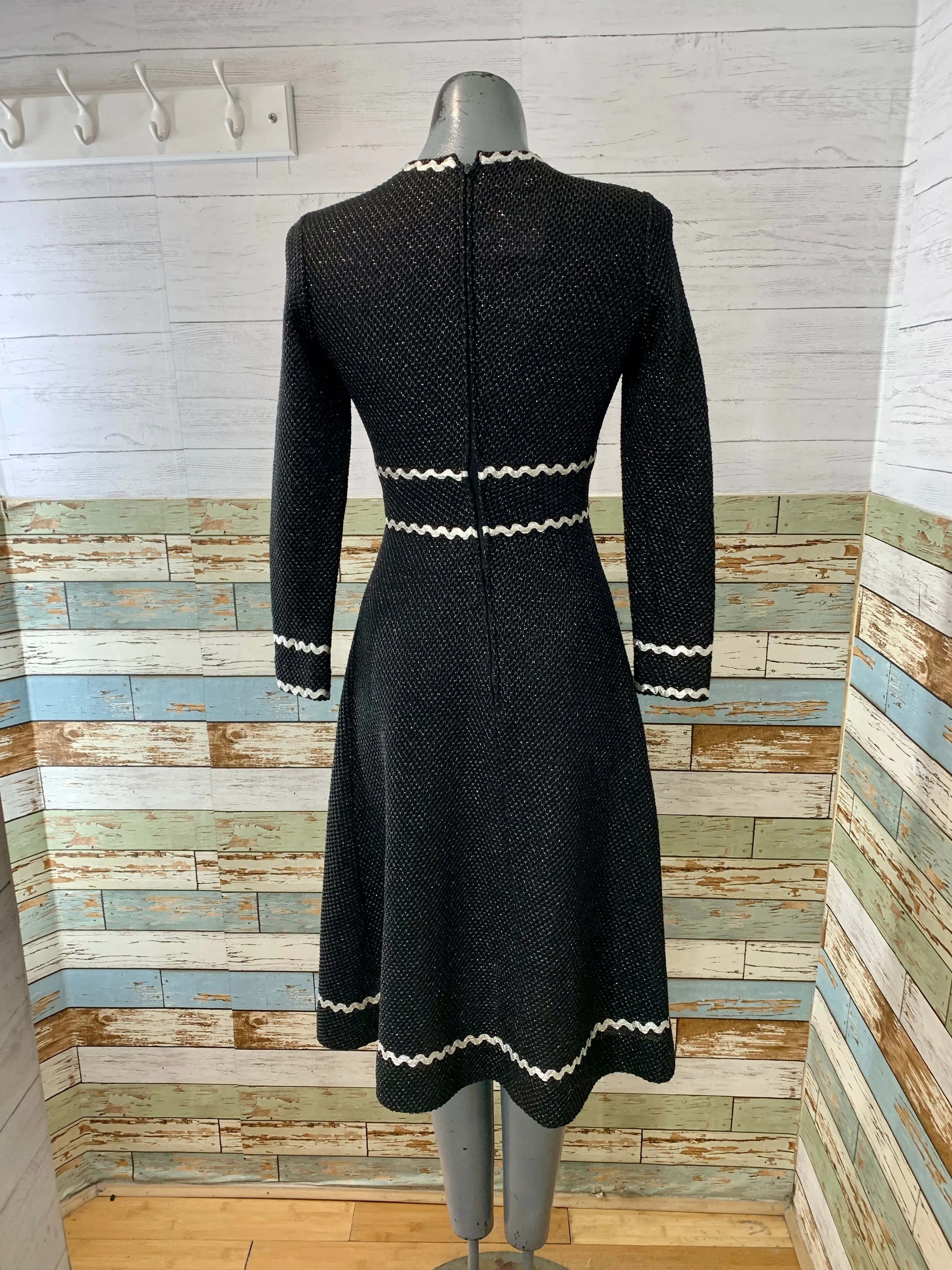 70’s Black and Silver Metallic Fit and Flare Dress