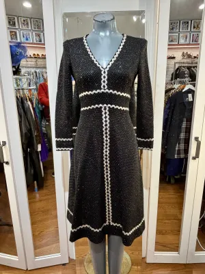 70’s Black and Silver Metallic Fit and Flare Dress