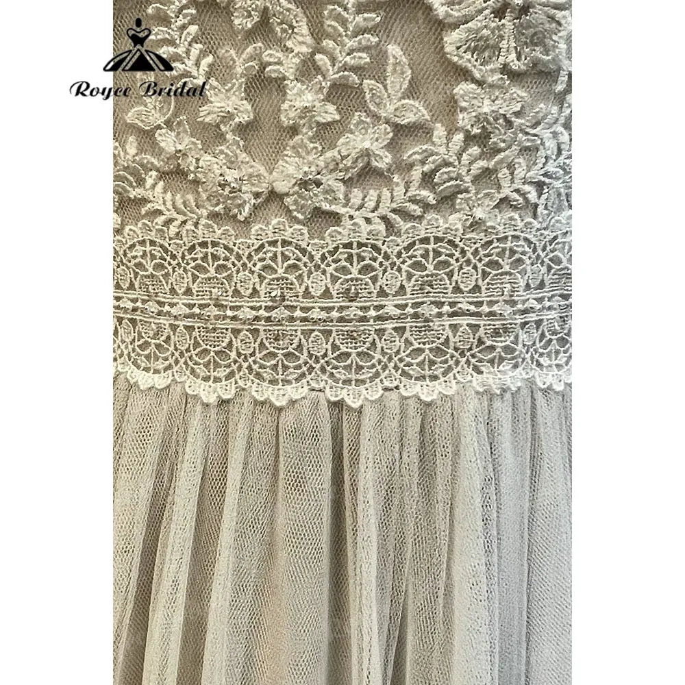 A Line Boho Lace Bodice Beach Sleeveless Wedding Gowns for Women 2025 Robe Bridal Dress Illusion Vestidos De Novia Roycebridal