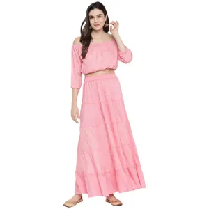 Aawari Rayon Two Piece Prom Dress For Girls and Women Baby Pink-AM083-Baby Pink