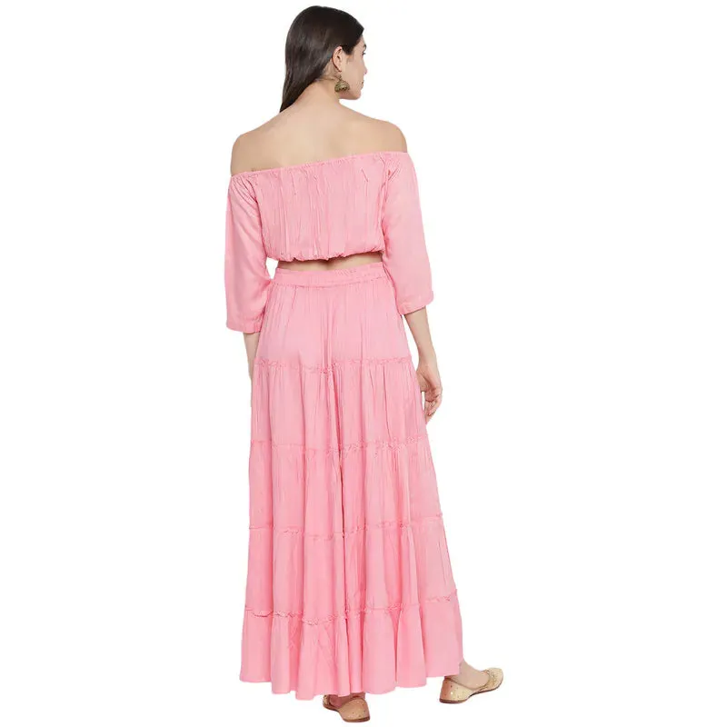 Aawari Rayon Two Piece Prom Dress For Girls and Women Baby Pink-AM083-Baby Pink