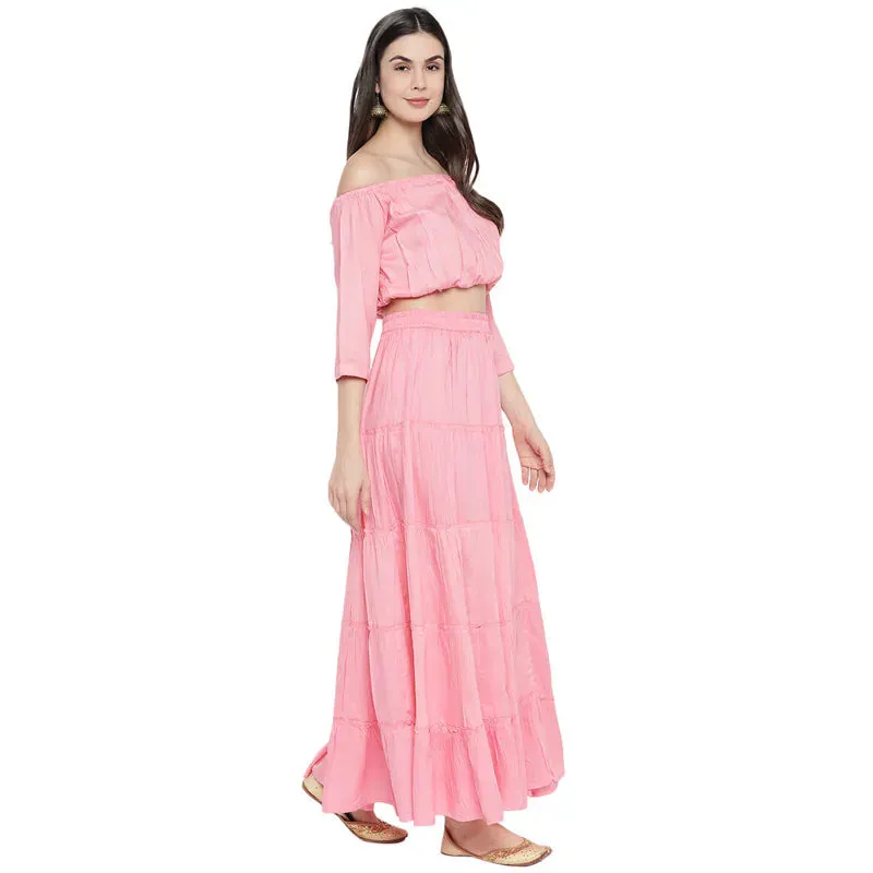 Aawari Rayon Two Piece Prom Dress For Girls and Women Baby Pink-AM083-Baby Pink