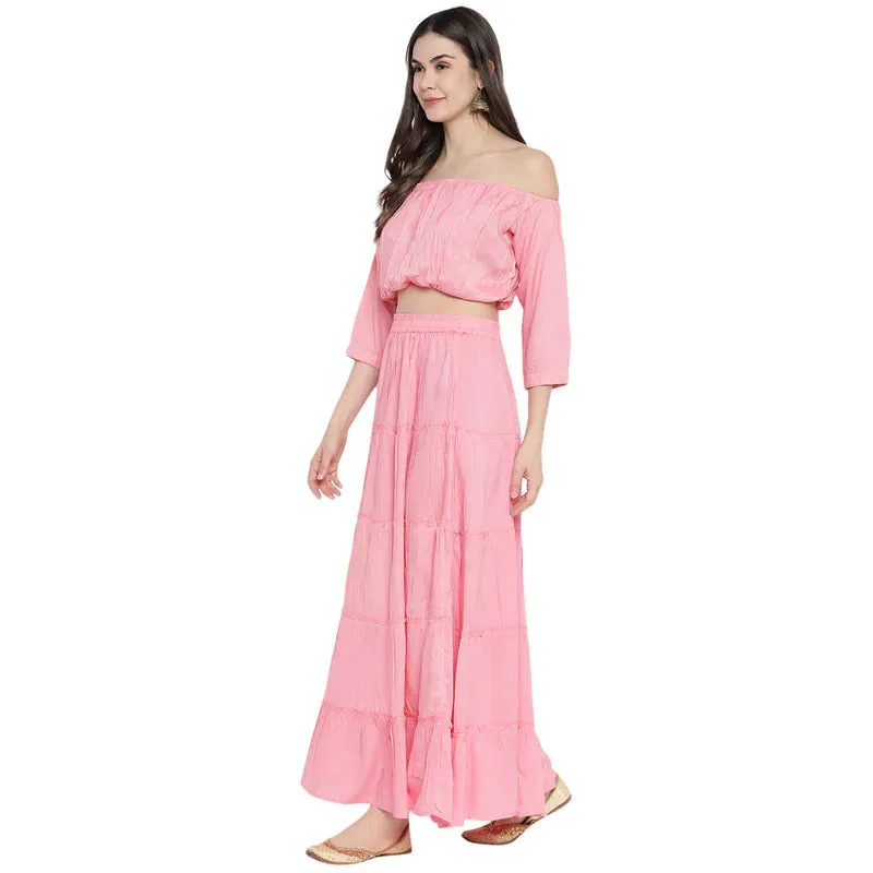 Aawari Rayon Two Piece Prom Dress For Girls and Women Baby Pink-AM083-Baby Pink