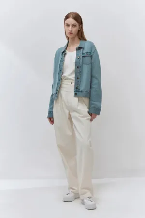 Anemone Blue Knit Jacket in Wool Blend with Denim Accents