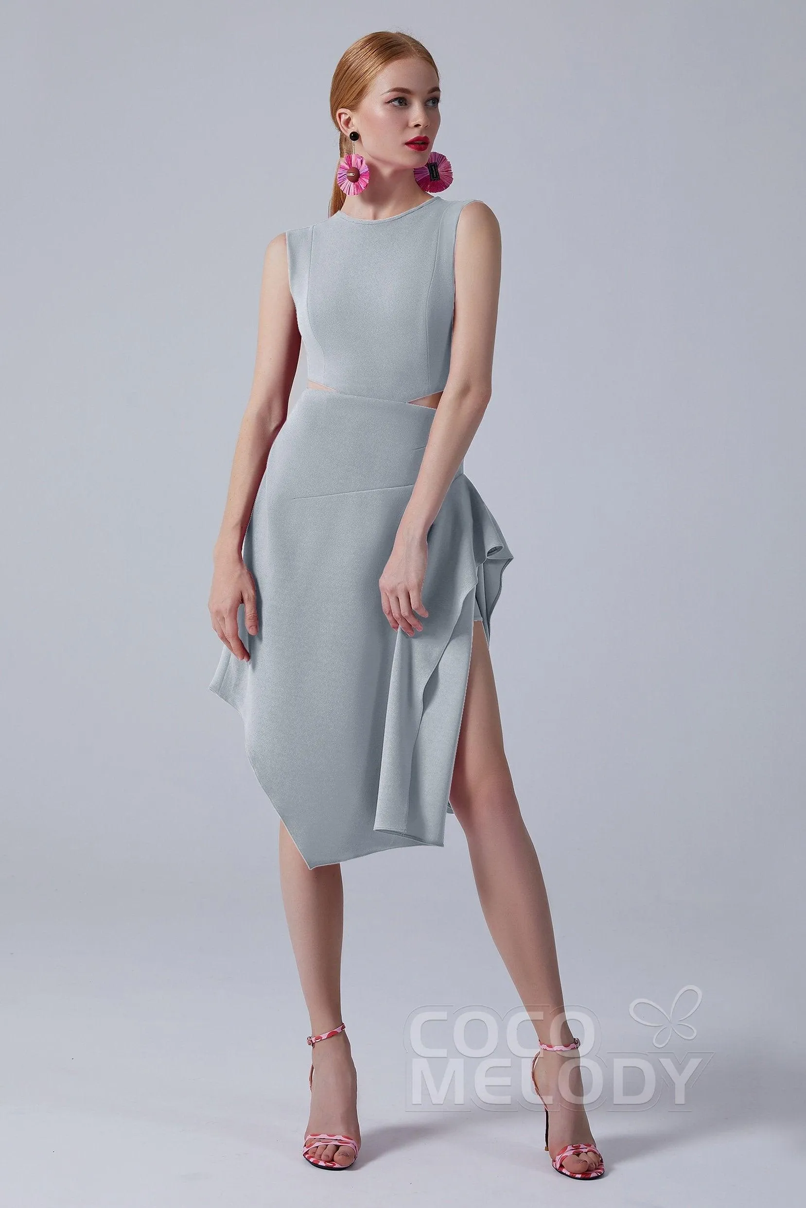 Asymmetrical Knee Length Twisted Silk Fabric Dress CS0212