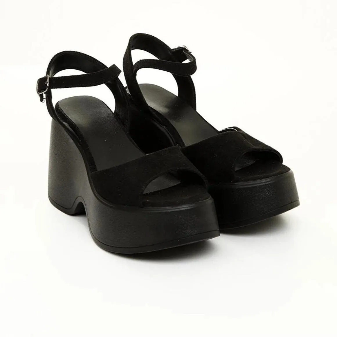 Barb - Black Suede Wedges