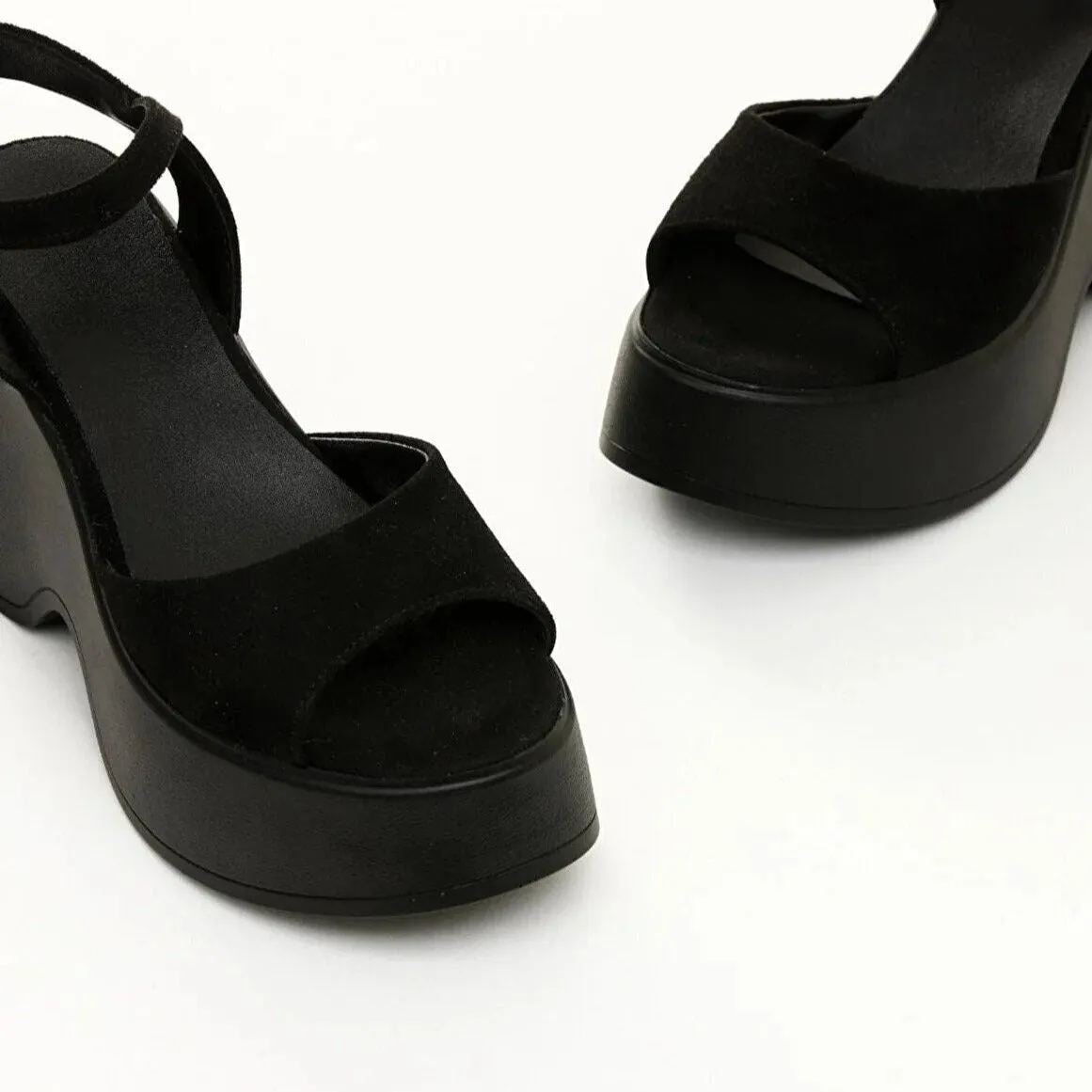 Barb - Black Suede Wedges