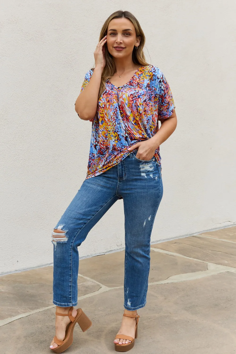 Be Stage Printed Dolman Flowy Top