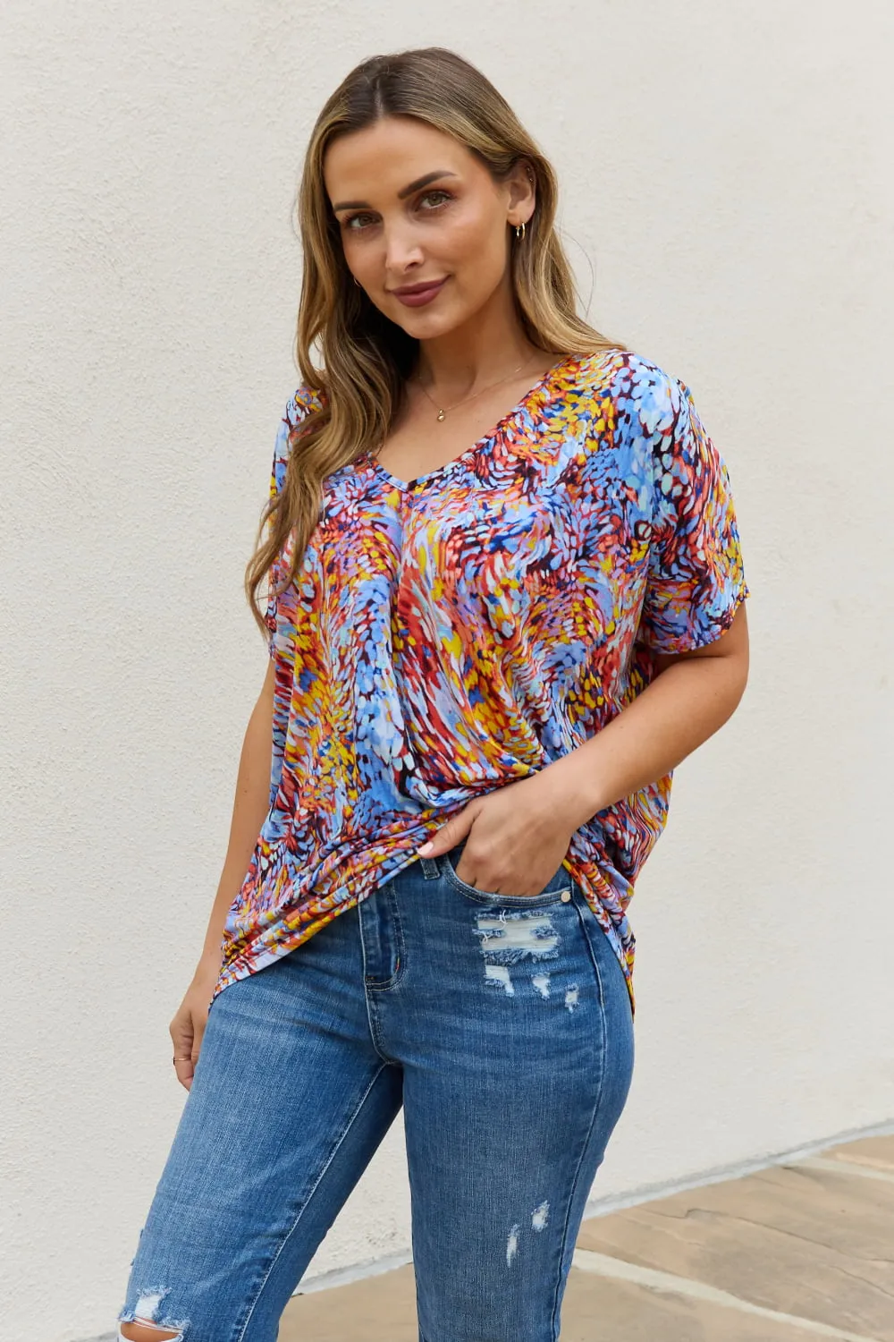 Be Stage Printed Dolman Flowy Top