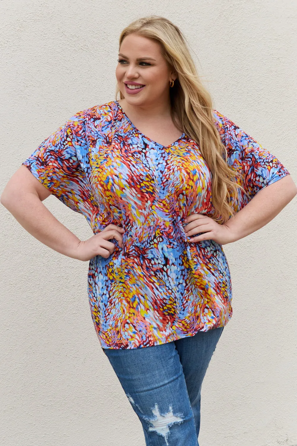 Be Stage Printed Dolman Flowy Top