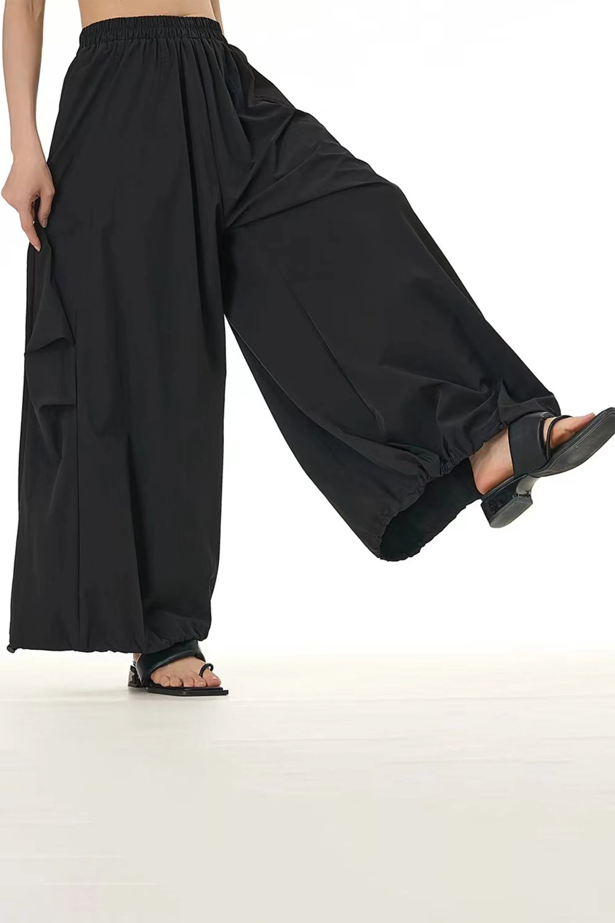 Black Wide Leg Streetwear Trouser