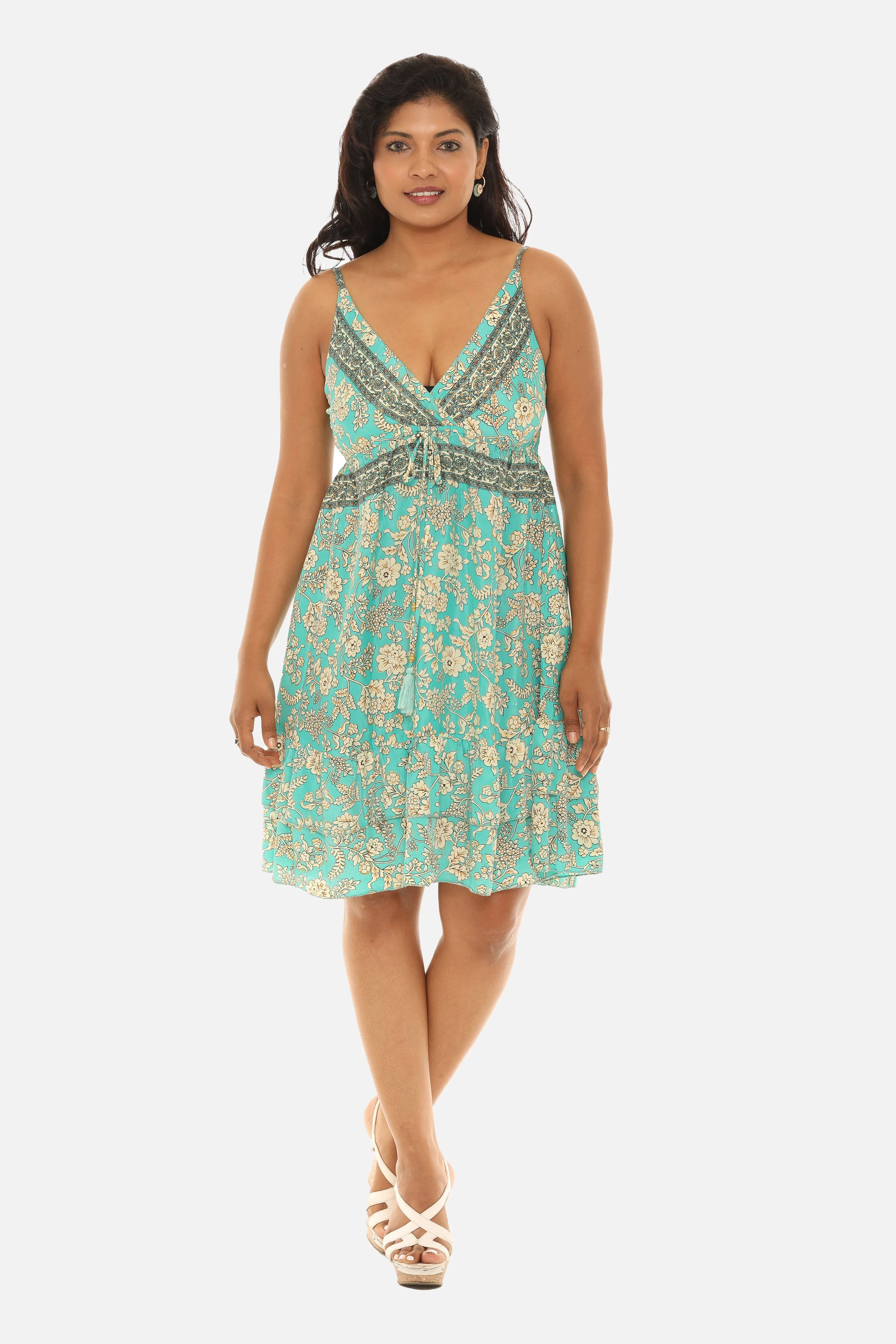 Bohemian Print V-neck Spagetti Strap Dress
