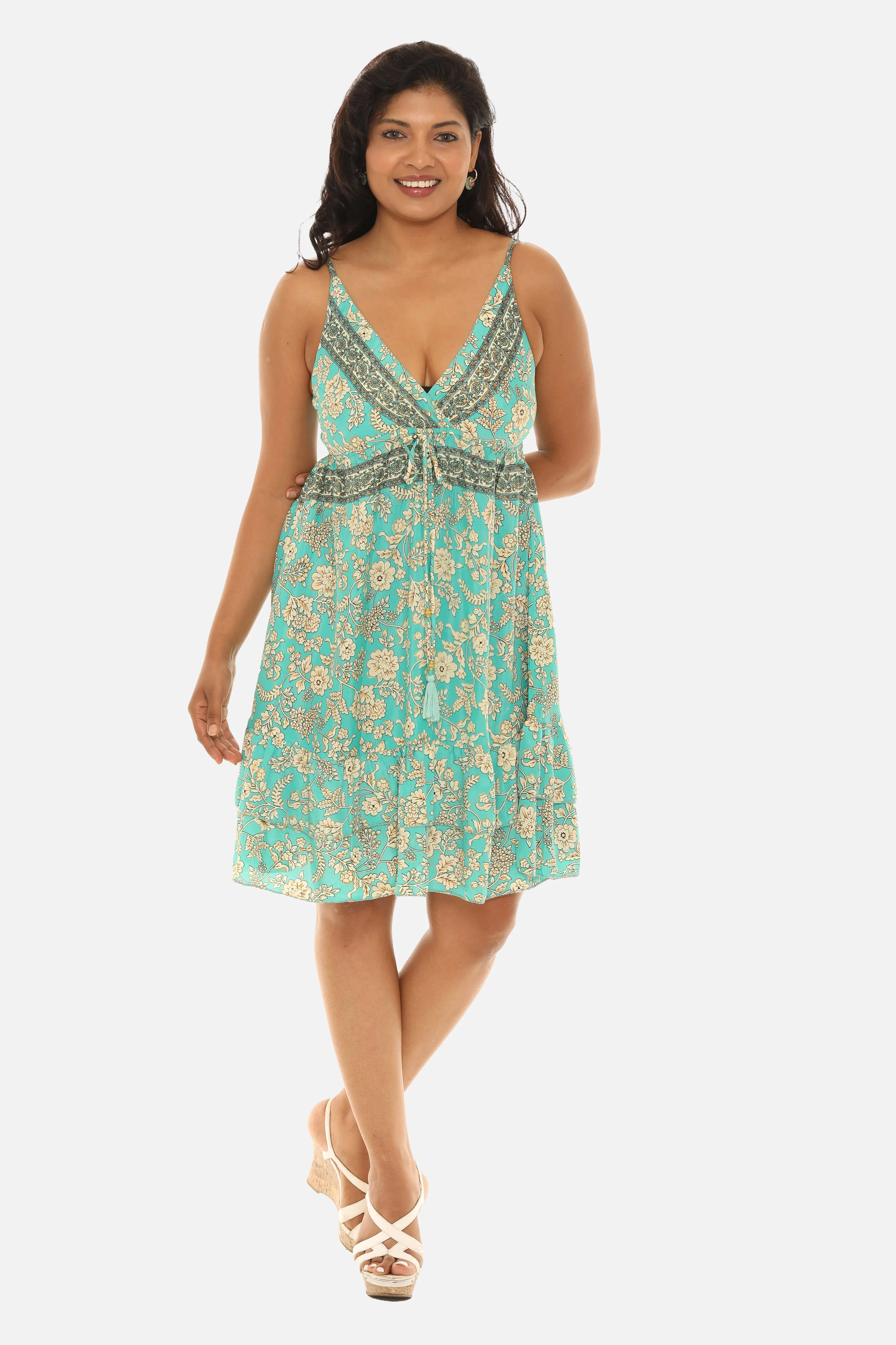 Bohemian Print V-neck Spagetti Strap Dress