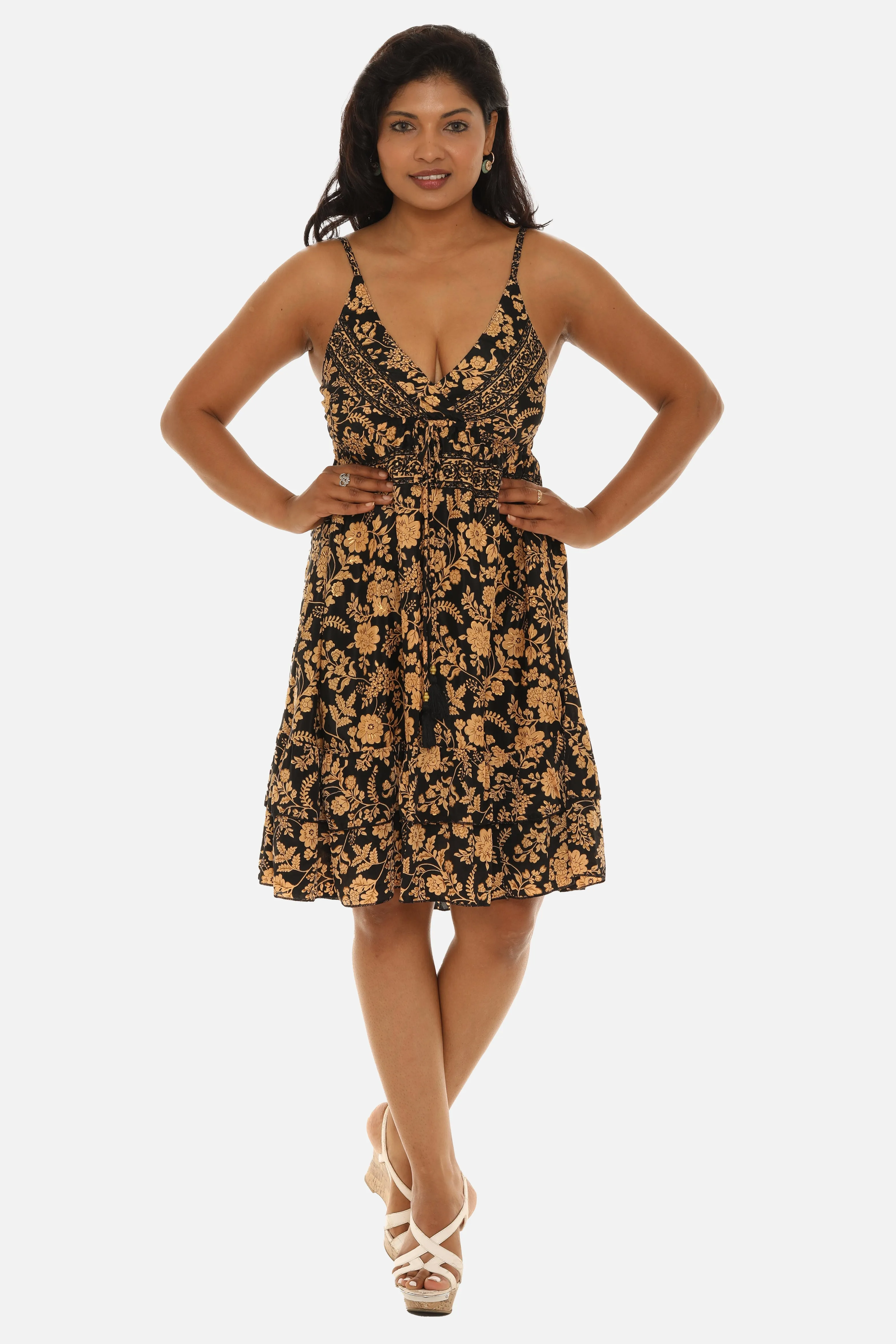 Bohemian Print V-neck Spagetti Strap Dress