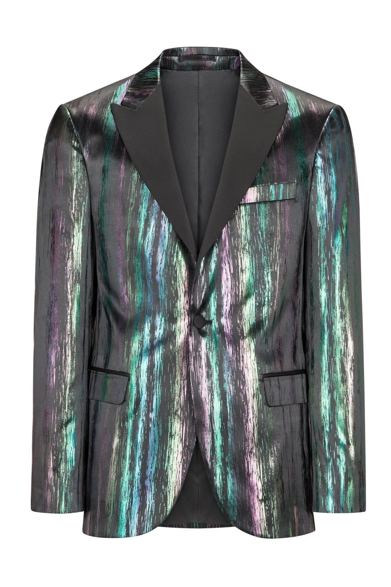 Brush Stroke Wet Look Peak Lapel Tuxedo Jacket - Multi