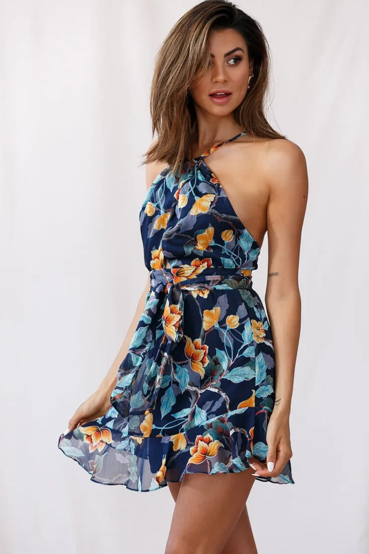 Bula Halterneck Open Back Dress Blue
