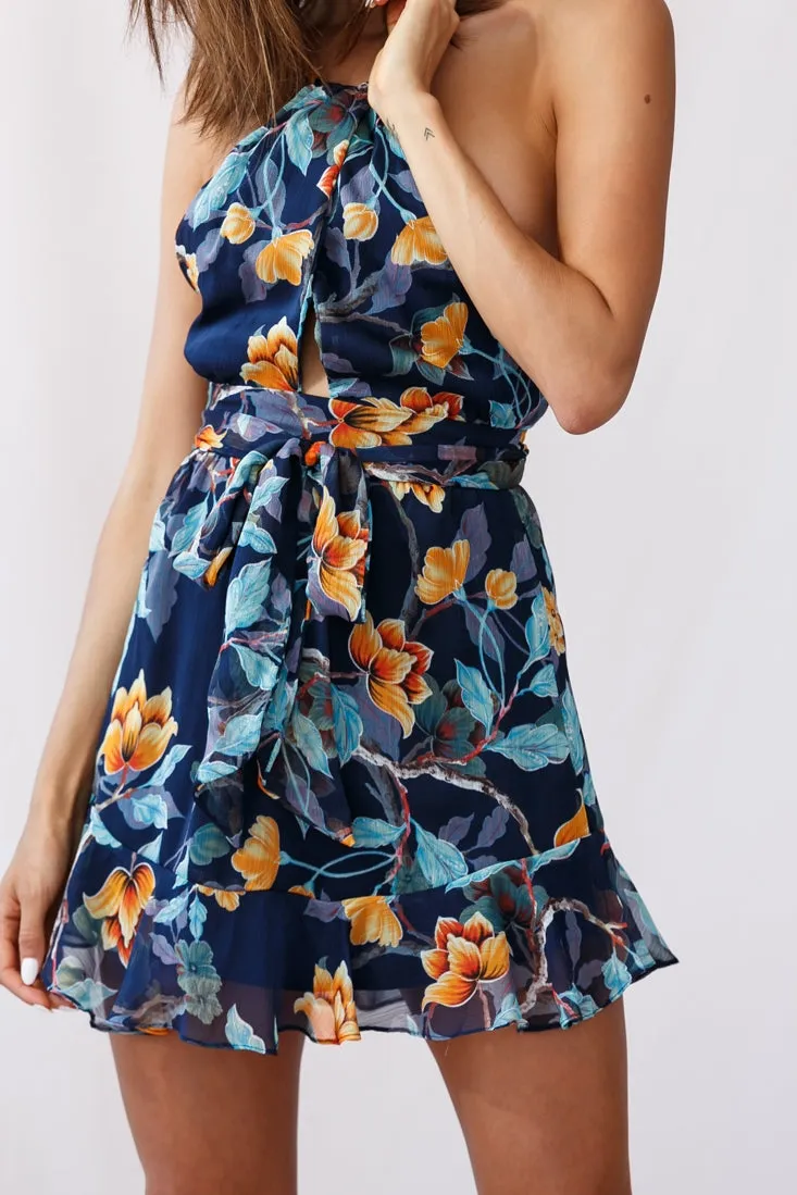 Bula Halterneck Open Back Dress Blue