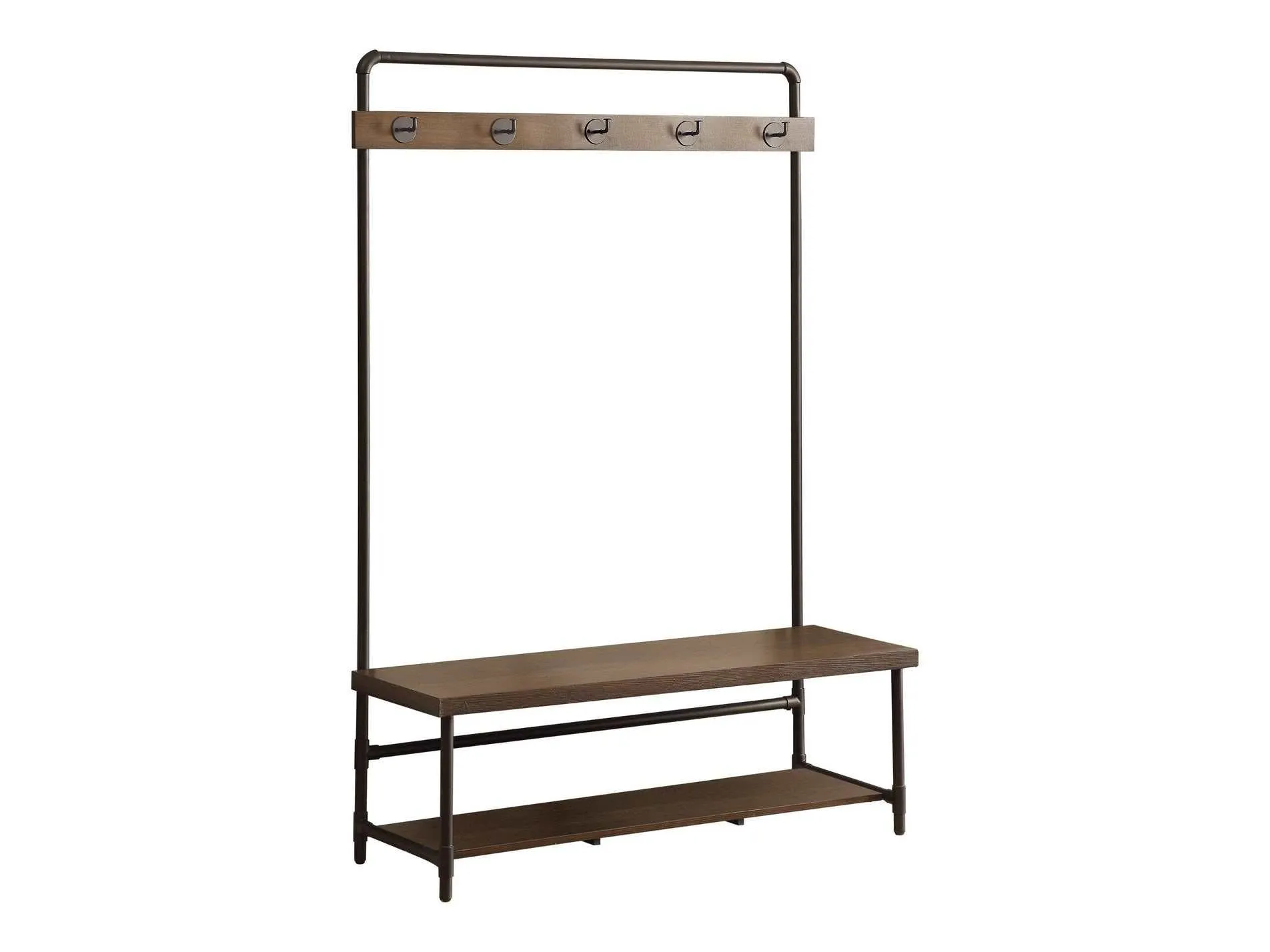 Carso Chestnut & Dark Bronze Hall Tree w/ 5 Coat Hooks