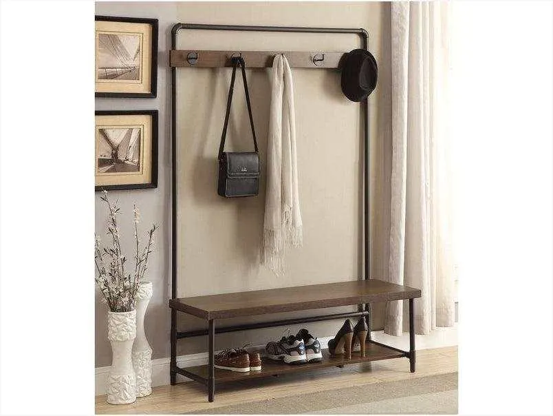 Carso Chestnut & Dark Bronze Hall Tree w/ 5 Coat Hooks