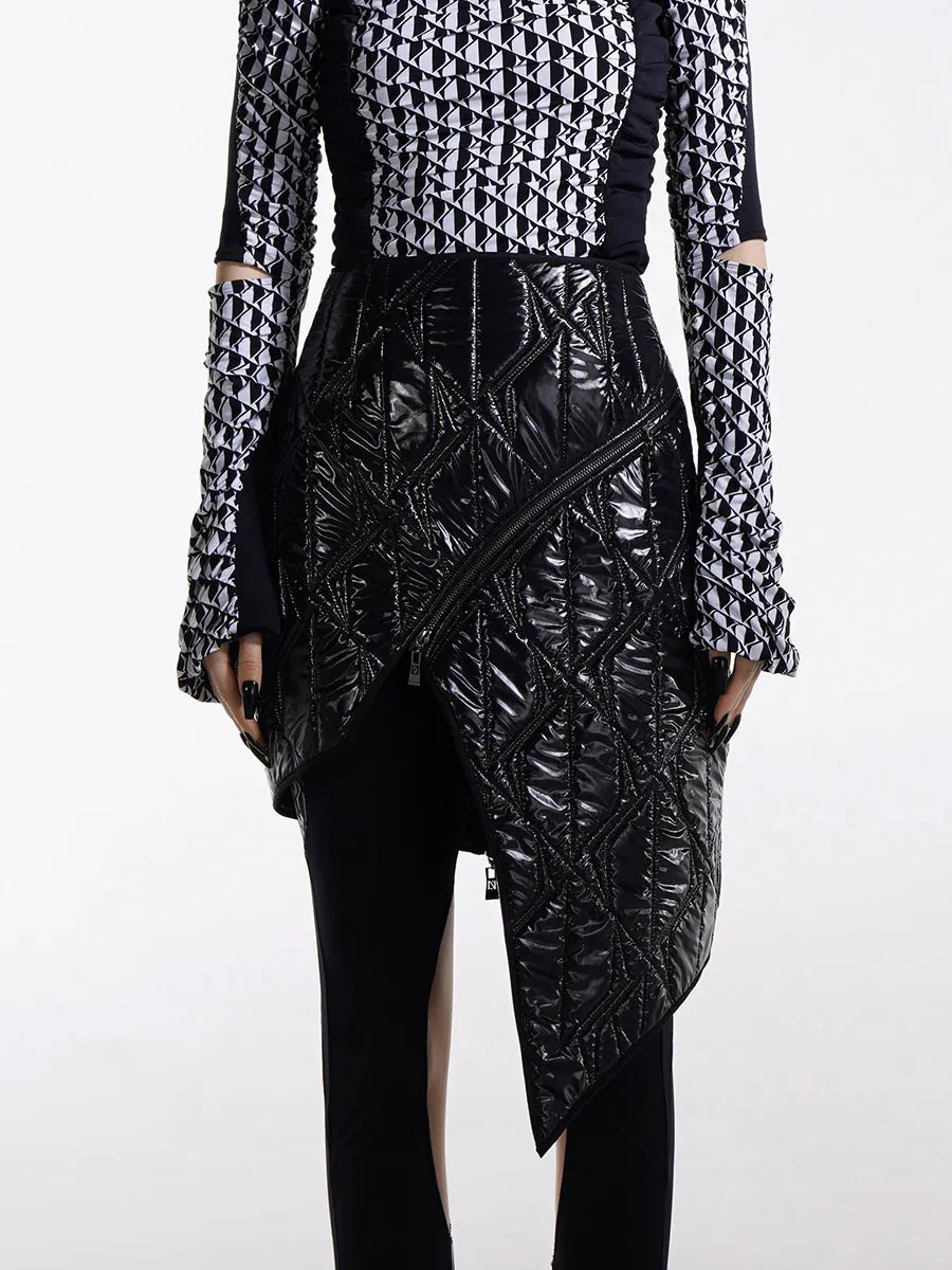COCOON SILHOUETTE ASYMMETRIC QUITED MINI SKIRT