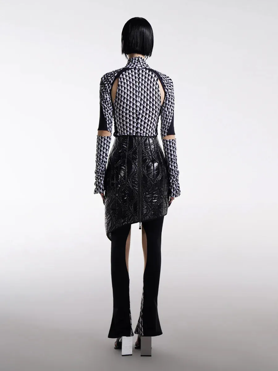 COCOON SILHOUETTE ASYMMETRIC QUITED MINI SKIRT