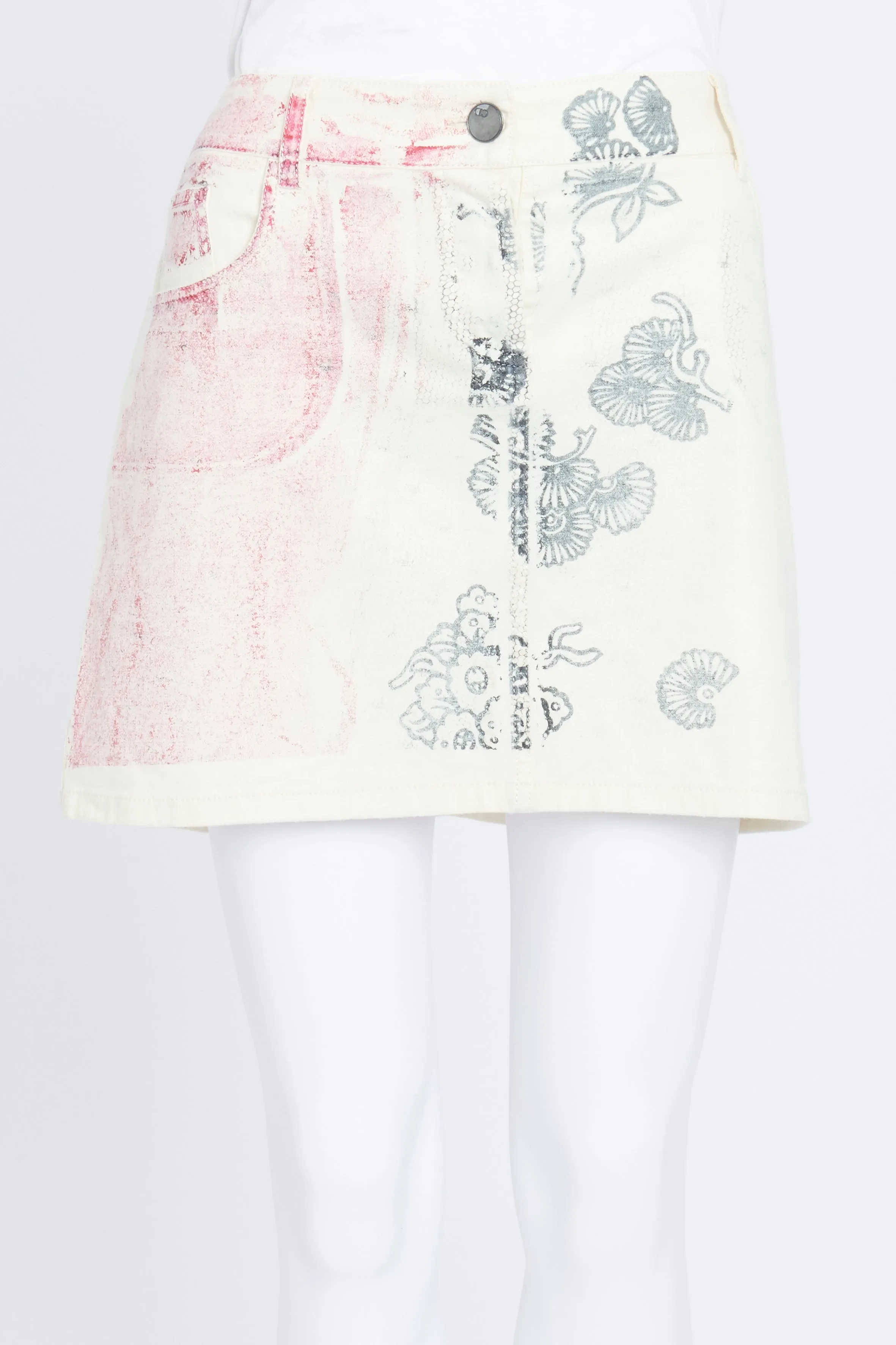 Cream Wool Mini Skirt With Faded Print