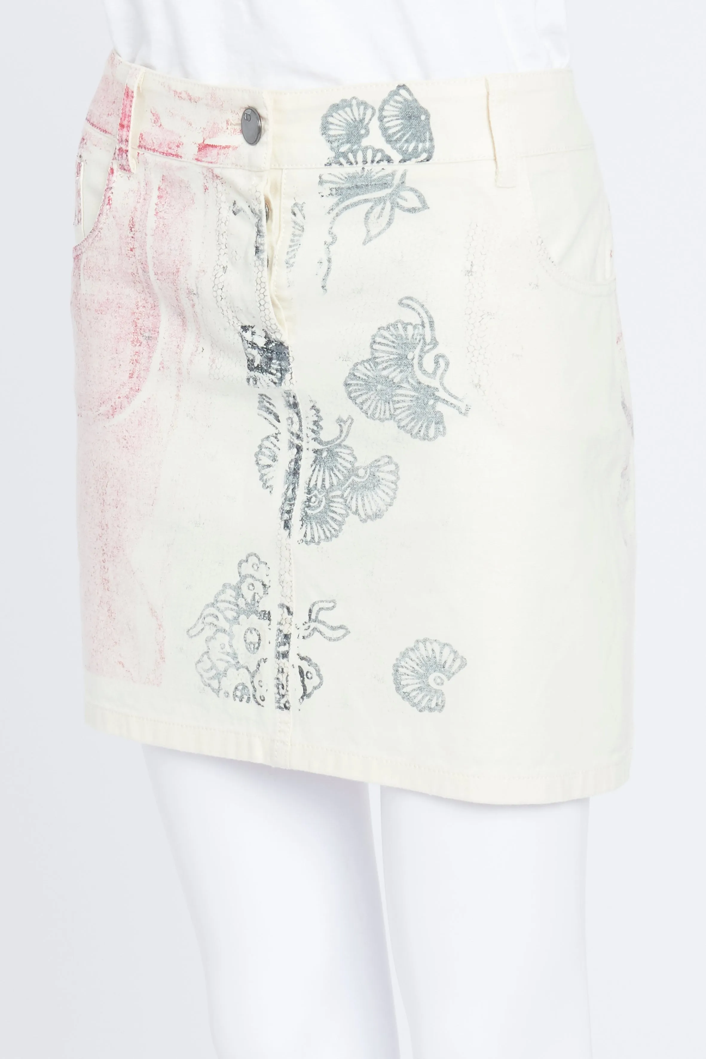 Cream Wool Mini Skirt With Faded Print
