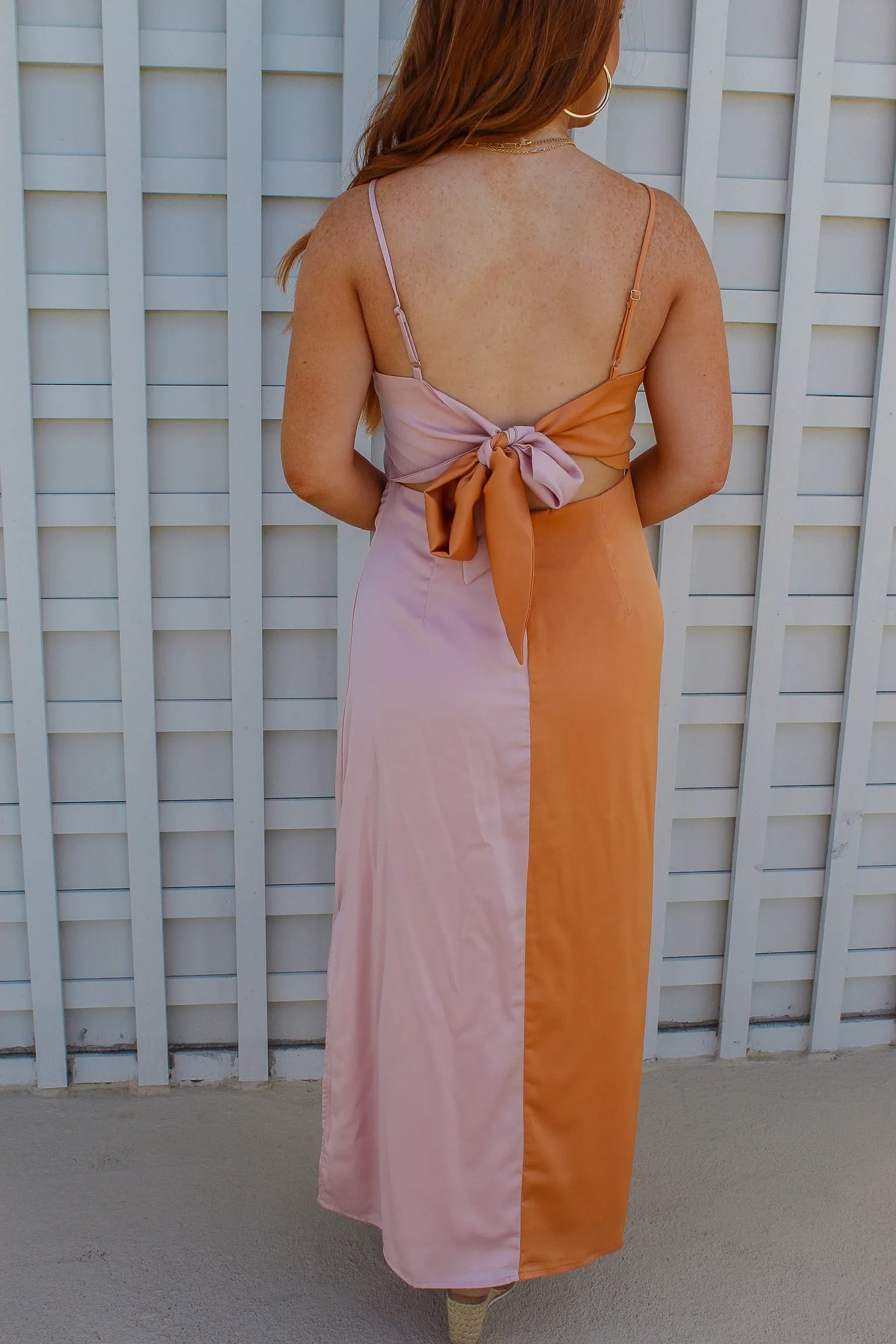 Creamsicle Satin Color Block Mini Dress-Orange/Pink