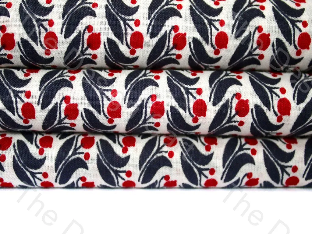 Crimson Red Lantana Floral Design Pure Cotton Fabric