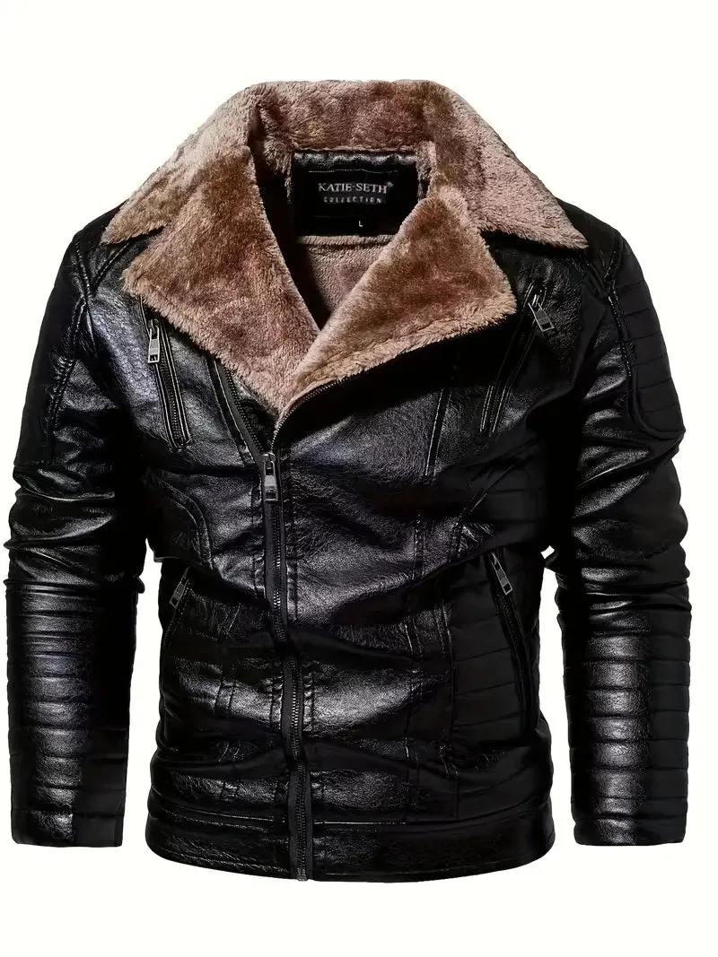 Cris - Heren casual rits revers imitatieleren jas voor herfst winter