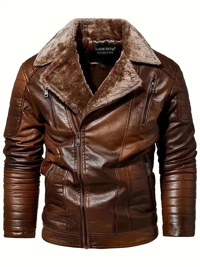 Cris - Heren casual rits revers imitatieleren jas voor herfst winter