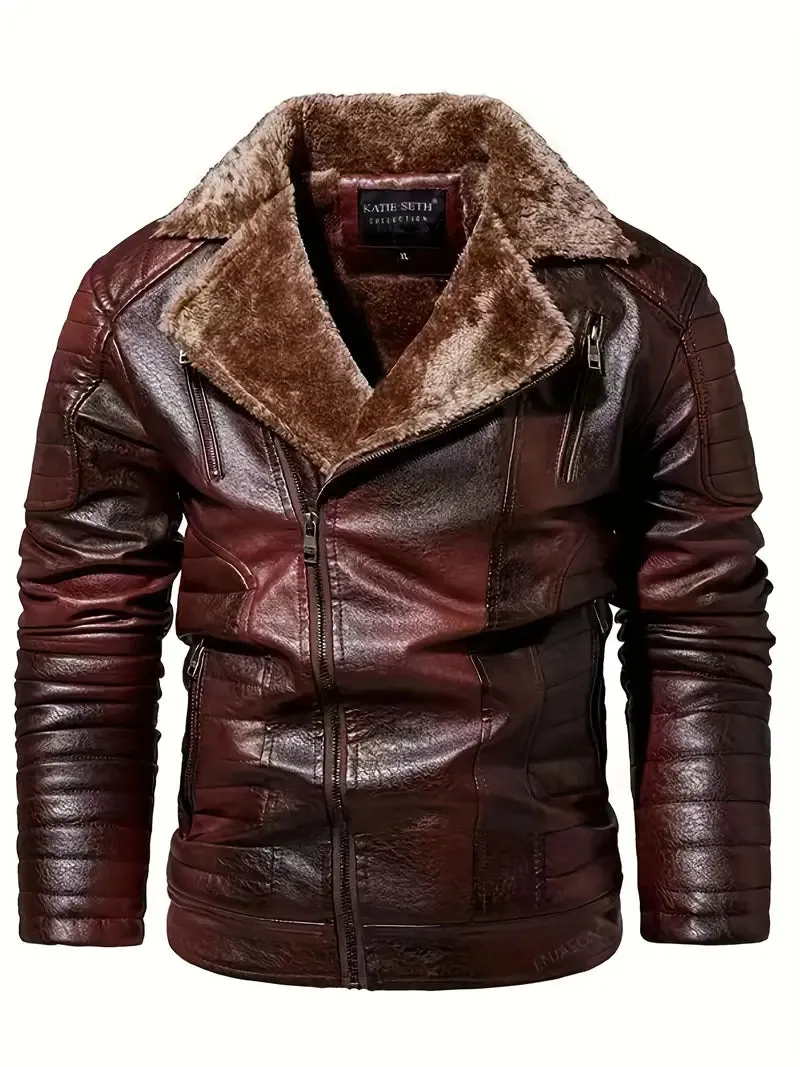 Cris - Heren casual rits revers imitatieleren jas voor herfst winter