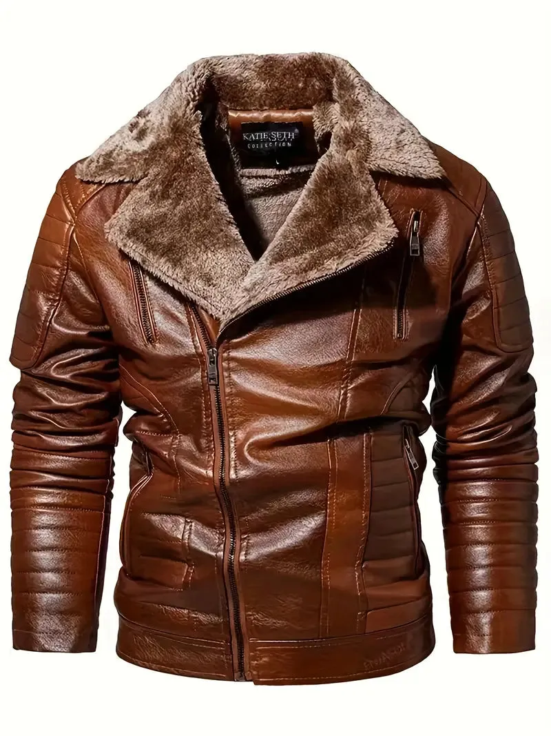Cris - Heren casual rits revers imitatieleren jas voor herfst winter