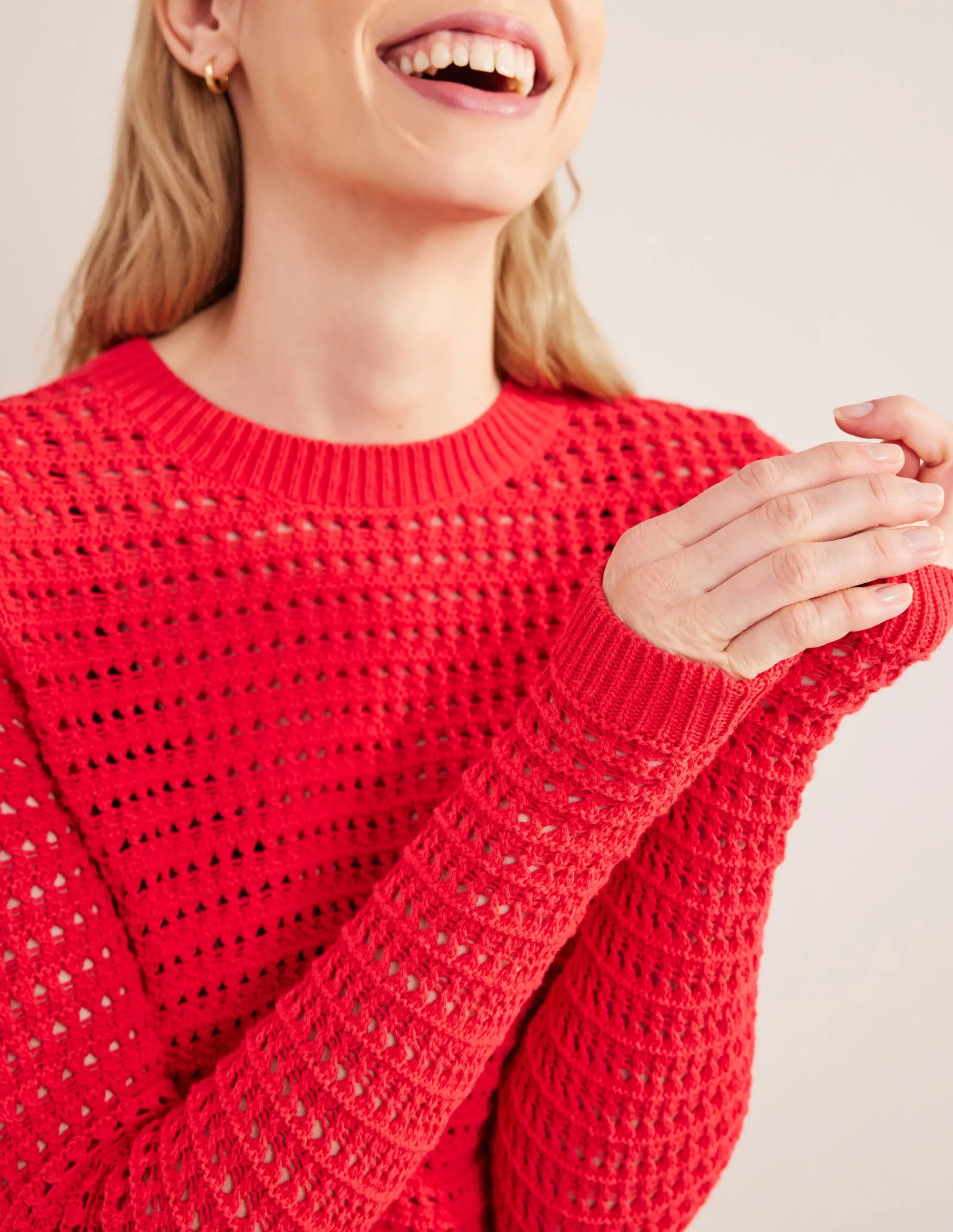 Cropped Crochet Jumper-High Risk Red