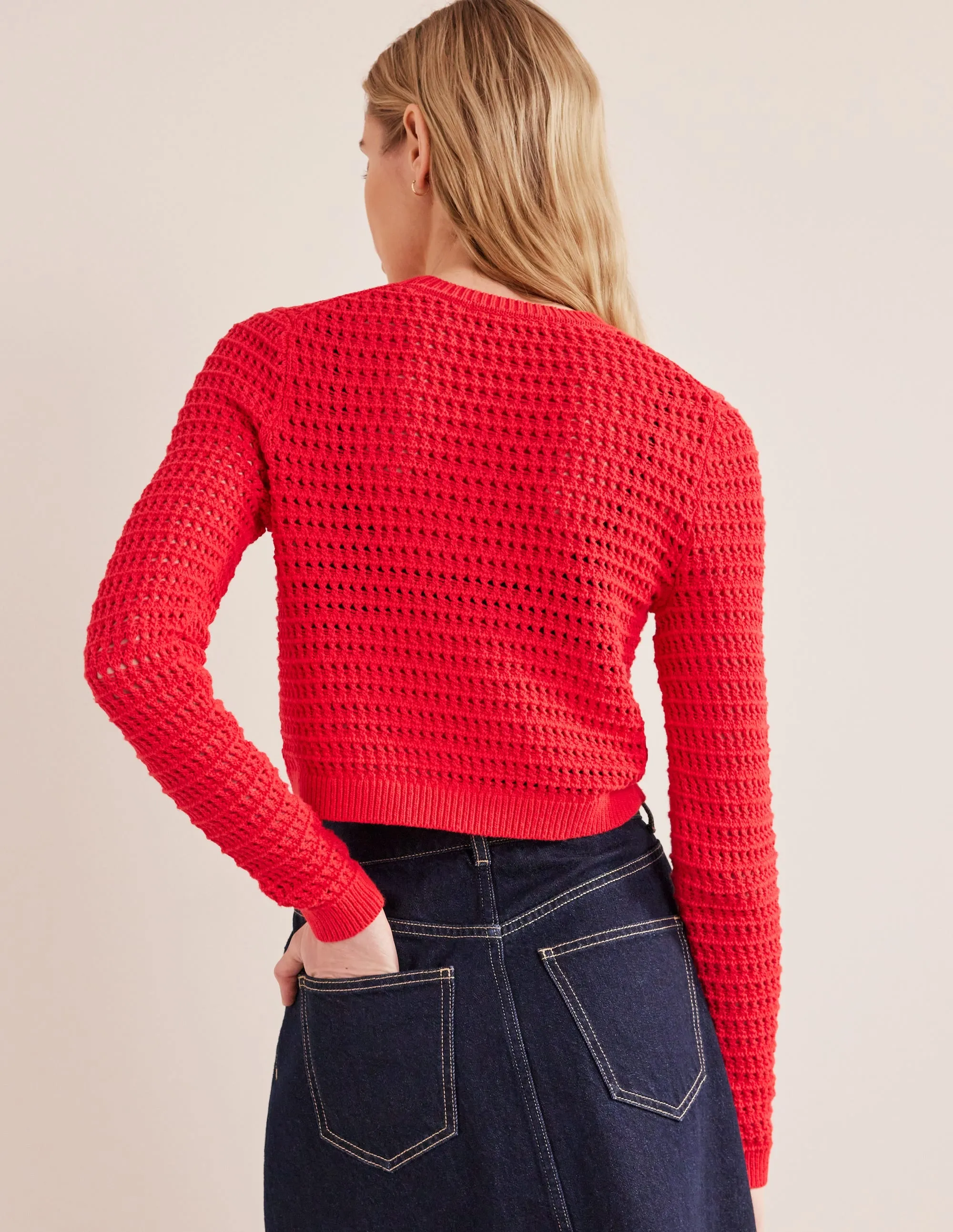 Cropped Crochet Jumper-High Risk Red