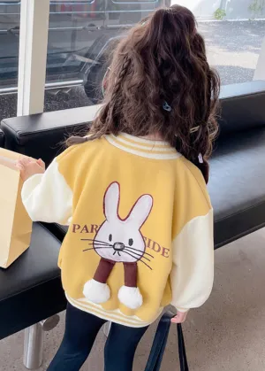 Cute Yellow O-Neck Print Button Kids Coats Fall QV037