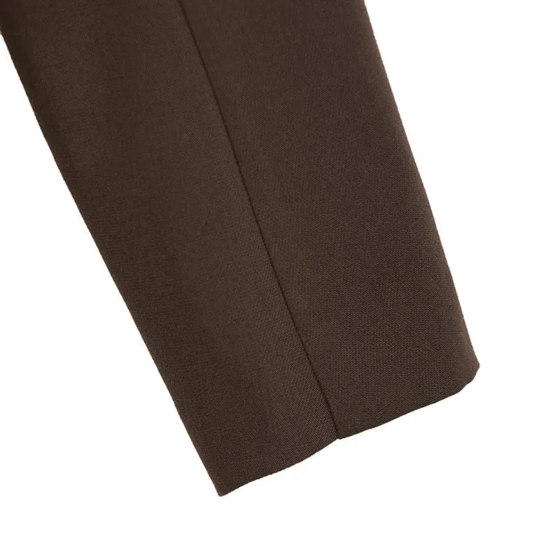 Dark Brown Waisted Long Sleeve Midi Dresses