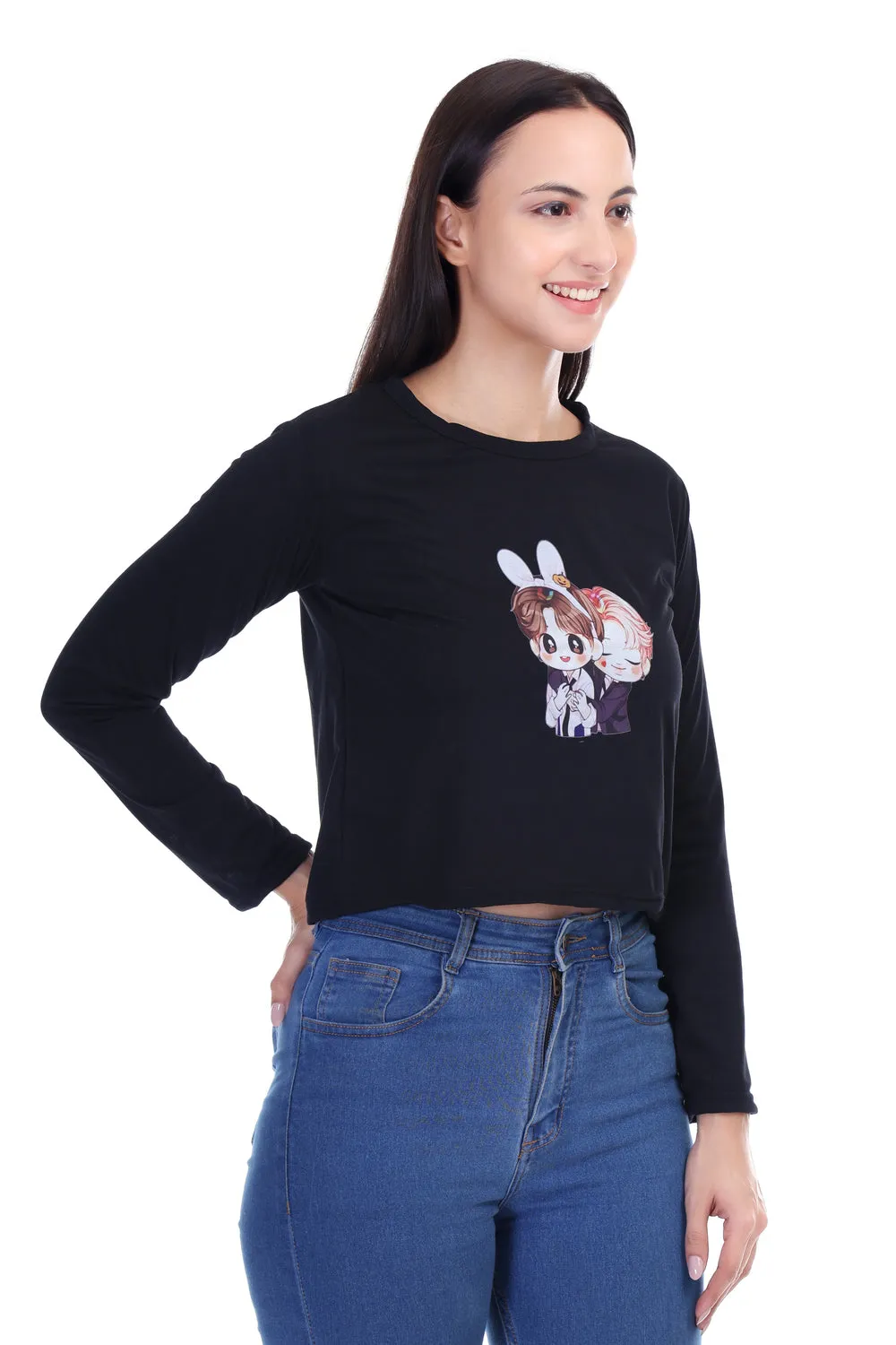 DK FASHION Trendy Women's Full T-Shirt in Soft Cotton Blend Full Black Anime Print T-Shirt