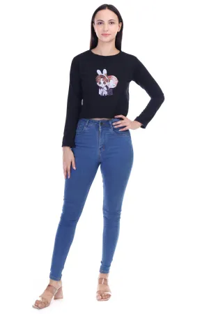 DK FASHION Trendy Women's Full T-Shirt in Soft Cotton Blend Full Black Anime Print T-Shirt