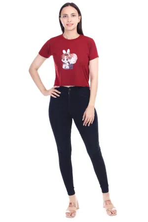 DK FASHION Women's  Women Solid Round Neck Pure Cotton Anime Print T-Shirt
