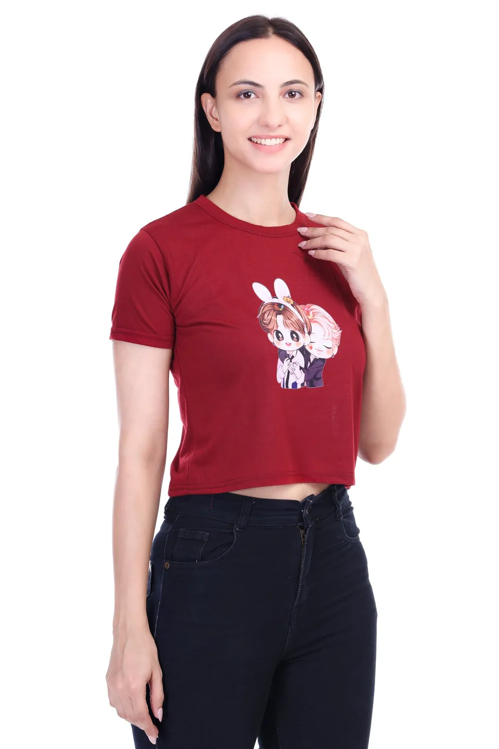 DK FASHION Women's  Women Solid Round Neck Pure Cotton Anime Print T-Shirt