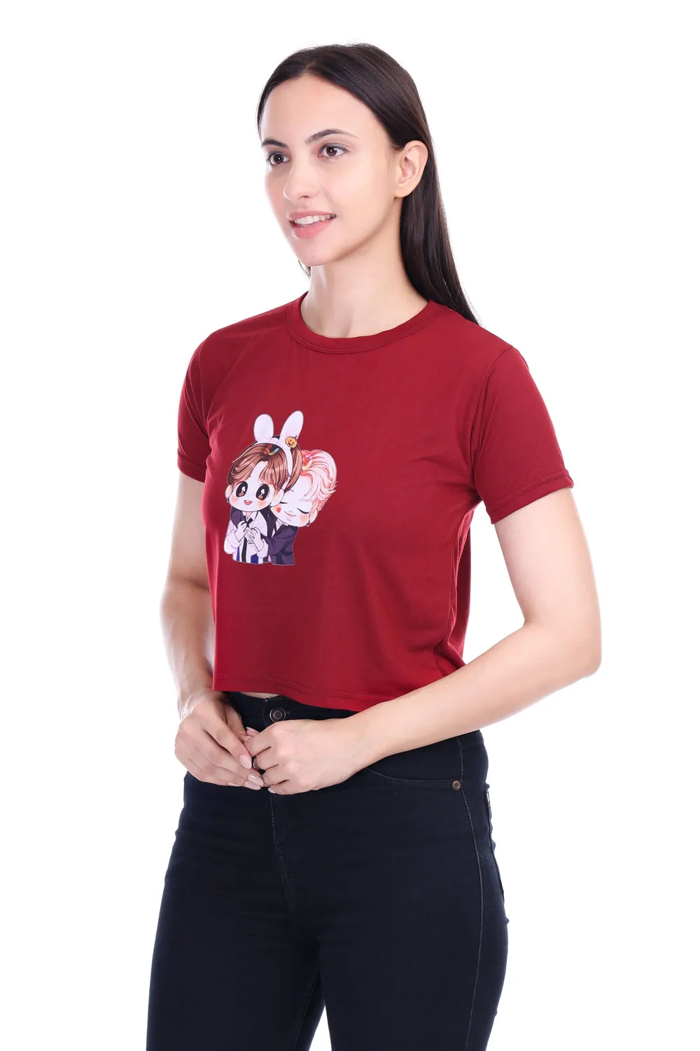 DK FASHION Women's  Women Solid Round Neck Pure Cotton Anime Print T-Shirt