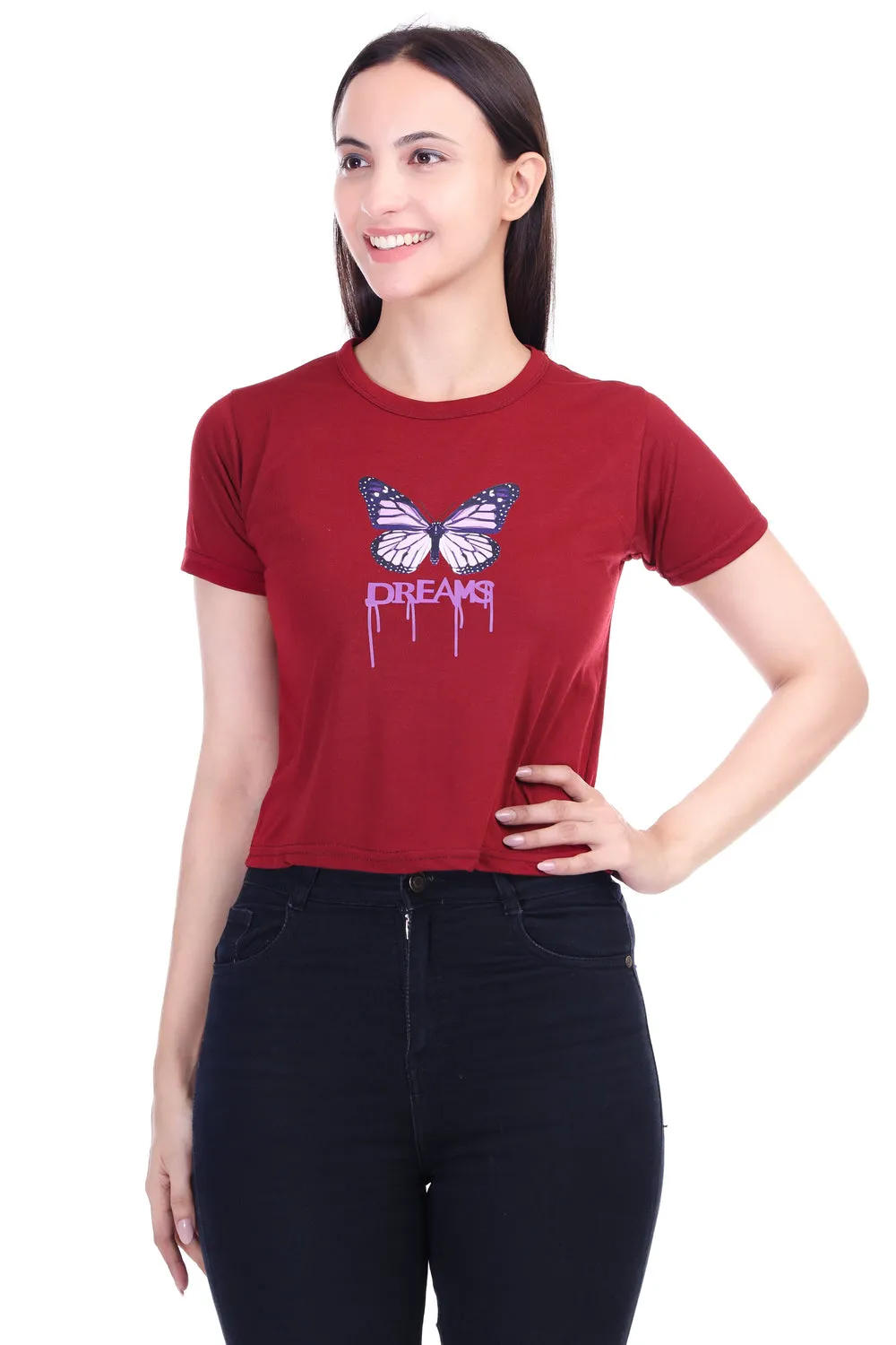 DK FASHION Women's  Women Solid Round Neck Pure Cotton butterfly Print T-Shirt