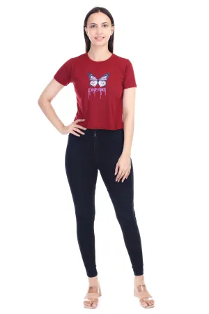 DK FASHION Women's  Women Solid Round Neck Pure Cotton butterfly Print T-Shirt