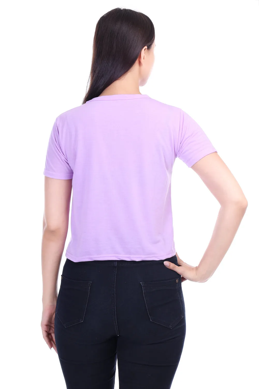 DK FASHION Women's  Women Solid Round Neck Pure Cotton lavender Dollflower Print T-Shirt