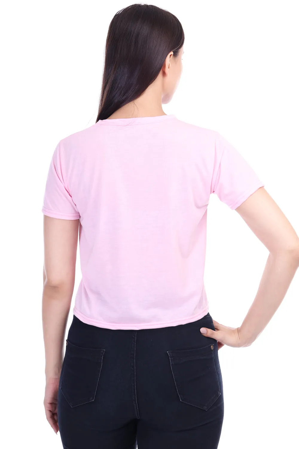 DK FASHION Women's  Women Solid Round Neck Pure Cotton Pink Tom Print T-Shirt